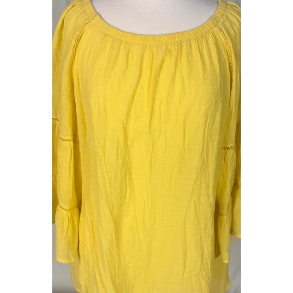 C est 1946 Large Yellow Bell 1/2 Sleeve Round Neck Guazy Top Ryaon Polyester - Picture 6 of 10